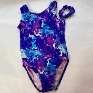 Child's Destira Colorful Print Leotard Size Medium with Matching Hair Scrunchie